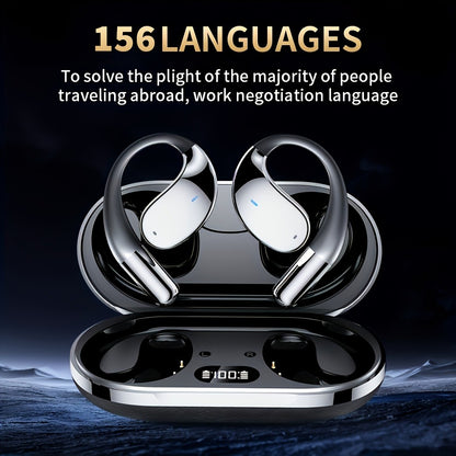 AI Translation Earbuds - Bone Conduction Wireless 6.0 Headphones with Real-Time Translation in 156 Languages, 6 Microphone Noise Cancellation, and Live Meeting Transcription