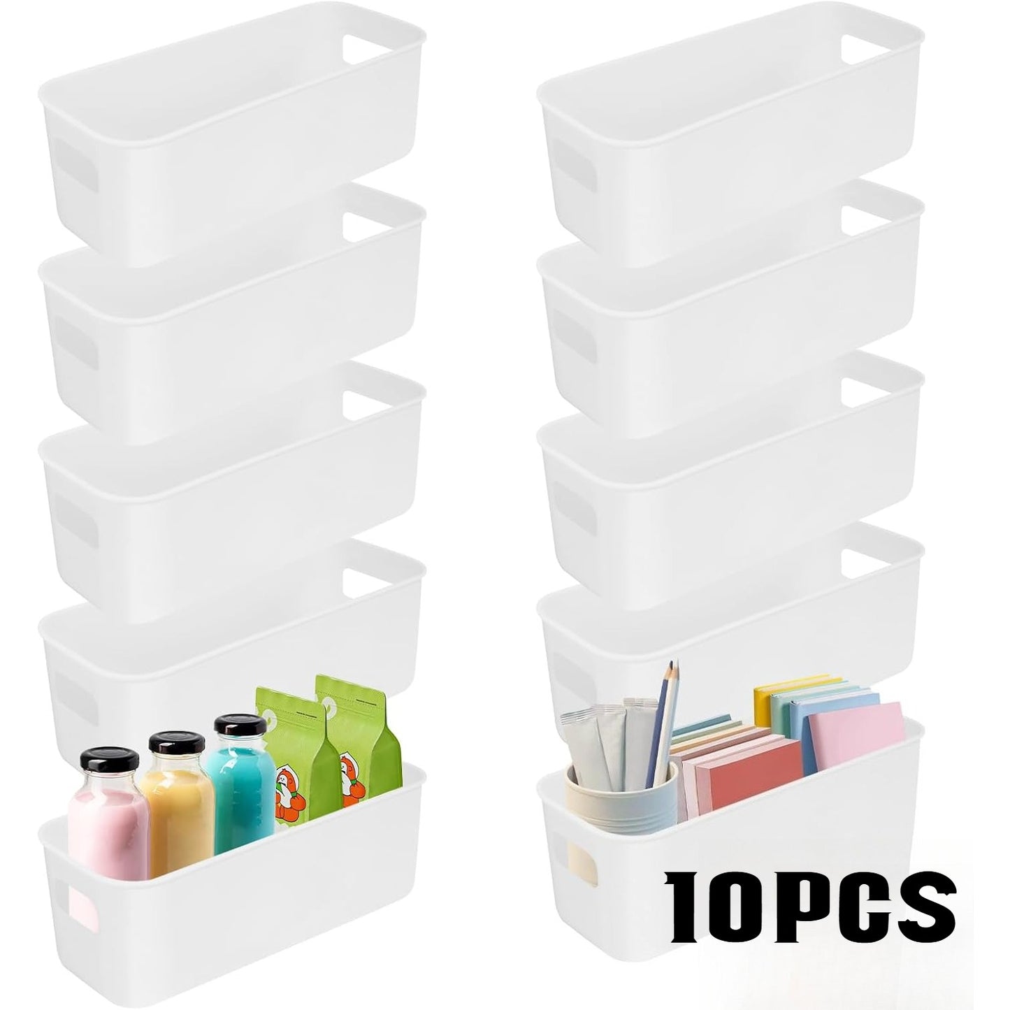 Storage Basket 10PCS Plastic Organizer Bins With Handles, 8.9"×3.7"×2.8" Stackable Storage Boxes For Kitchen, Fridge, Bathroom, Cabinet, Closet & Home Organization