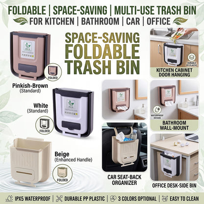 Hanging Trash Can for Kitchen Cabinet Door, Collapsible & Wall Mounted Space Saving Waste Bin, 3 Colours Durable PP Plastic, for Kitchen Bathroom Car Office Household Cleaning