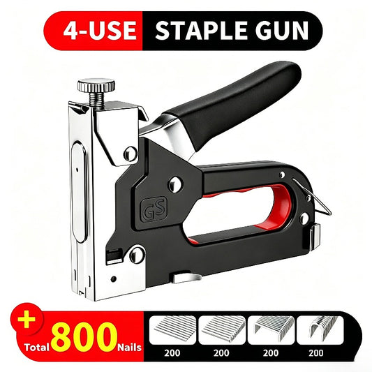 4-in-1 Adjustable Staple Gun,Manual Nailer with 800 Counts Staples,Upholstery Stapler Nail Gun for Fixing Material,Decoration,Carpentry,Furniture,Doors and Windows