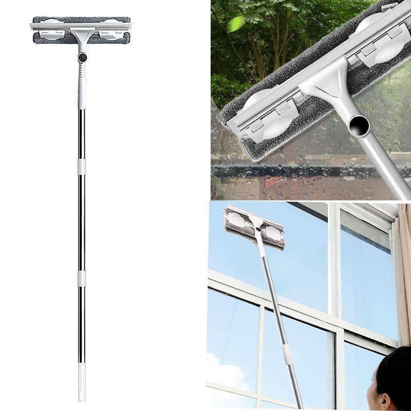 Window Squeegee Long Handle Window Cleaning Tool, 2/3 Section Extendable Pole Glass Cleaner with Microfiber Cloth Head, Adjustable Squeegee for Windows, Shower, Glass Doors, Home Cleaning