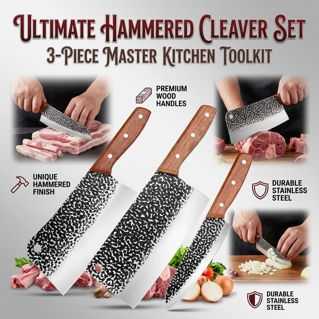 3-Piece Professional Kitchen Knife Set - Ultra-sharp high-carbon stainless steel chef's knife, carving knife, slicing knife, and utility knife, suitable for home and travel use, a perfect gift for men and an excellent Christmas present.