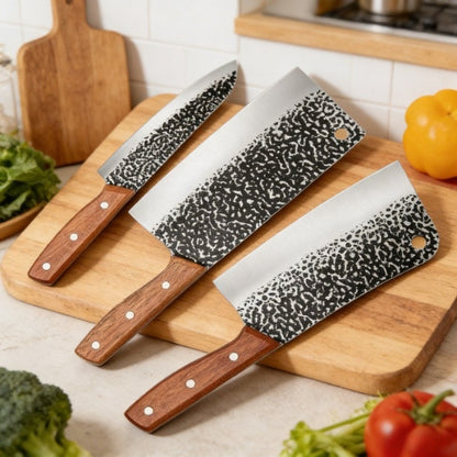 3PCS Butcher Knife and Kitchen Knife Set | Hand Forged Heavy Duty Meat Cleaver, Stainless Steel, Meat Knife, Geat for Home, Camping, BBQ