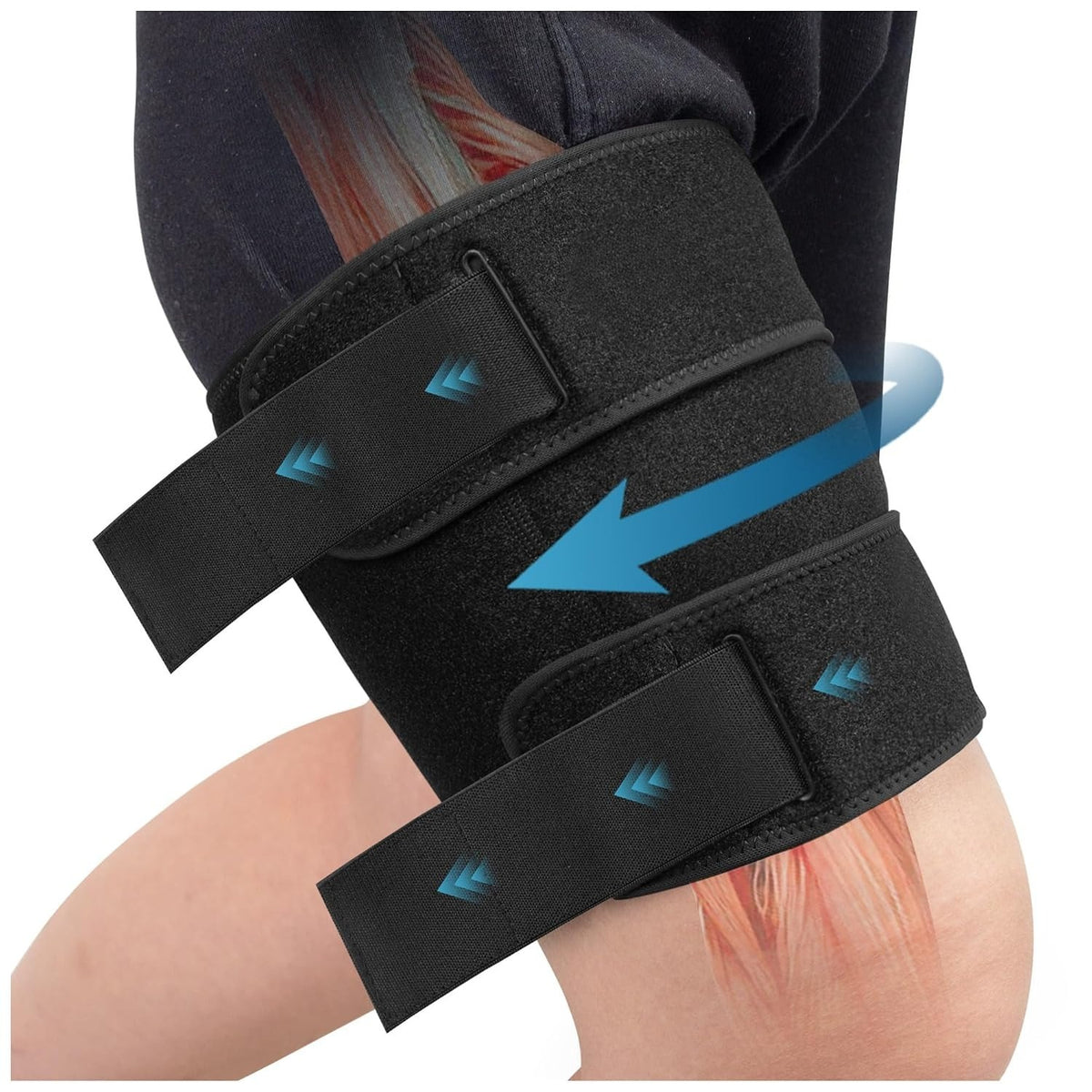 Adjustable Thigh Brace, Hamstring Compression Wrap, Thigh Compression Sleeve, Quad and Upper Leg Brace for Men & Women