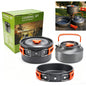 Portable Camping Cookware Set - Lightweight Aluminum Pot, Pan & 1.1L Kettle with Foldable Handles for Backpacking, Hiking & Outdoor Cooking - Non-Stick, Space-Saving for 2-3 People