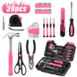 39-piece Pink Tool Set | Includes screwdriver, pantry knife, scissors, measuring tape, hammer, Allen wrench, and pliers | Suitable for home, garage, garden, office, and college dormitories | Ideal for women