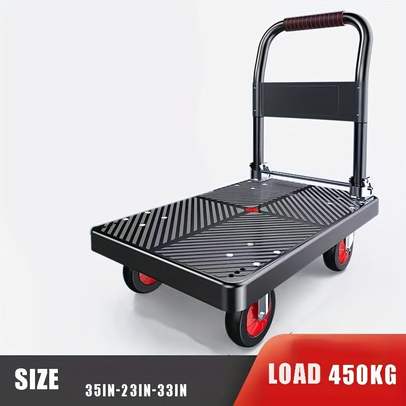 Heavy Duty Foldable Push Cart Dolly. Capacity | Upgraded Collapsible Hand Truck Folding Platform with Swivel Wheels | Flat Bed Moving Wagon | Space Saving Push Handle(35'' L x 22.5'' W)
