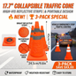 3PCS-Safety Cones Traffic Cones, 17.7"*9.6" Foldable Pop-Up Road Cone with High Visibility Reflective Strips Weatherproof, Orange Waterproof Fabric & Plastic Base, for Vehicle Emergency Parking Control