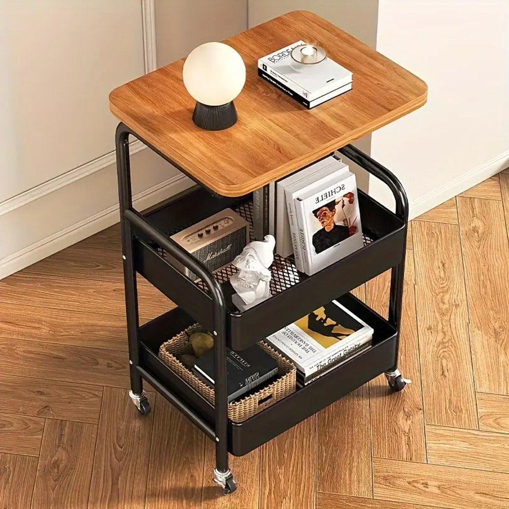 3-Tier Rolling Cart in Black & White - Multi-Functional Desktop Organizer for Snacks, Books & More | Ideal for Home or Office | Durable Metal Frame Kitchen Storage Solution