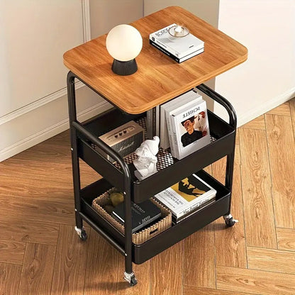 3-Tier Rolling Cart in Black & White - Multi-Functional Desktop Organizer for Snacks, Books & More | Ideal for Home or Office | Durable Metal Frame Kitchen Storage Solution