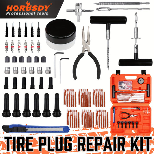 57-Piece Tire Puncture Repair Kit - Heavy-Duty Tire Inner Tube Repair Plugs for Off-Road Flat Tires, Automotive 4WD, and Motorcycle - Includes Storage Case