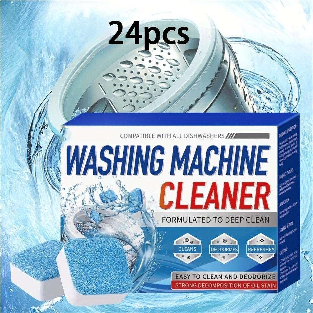 24-Pack Heavy-Duty Washer Cleaning Tablets - Deep Cleaning Solution for Front Load and Top Load Washers, Odor Eliminator and Scale Remover, Compatible with All Washing Machines, Efficient Washer Cleaner Tabs