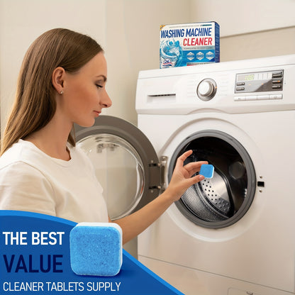 24-Pack Heavy-Duty Washer Cleaning Tablets - Deep Cleaning Solution for Front Load and Top Load Washers, Odor Eliminator and Scale Remover, Compatible with All Washing Machines, Efficient Washer Cleaner Tabs