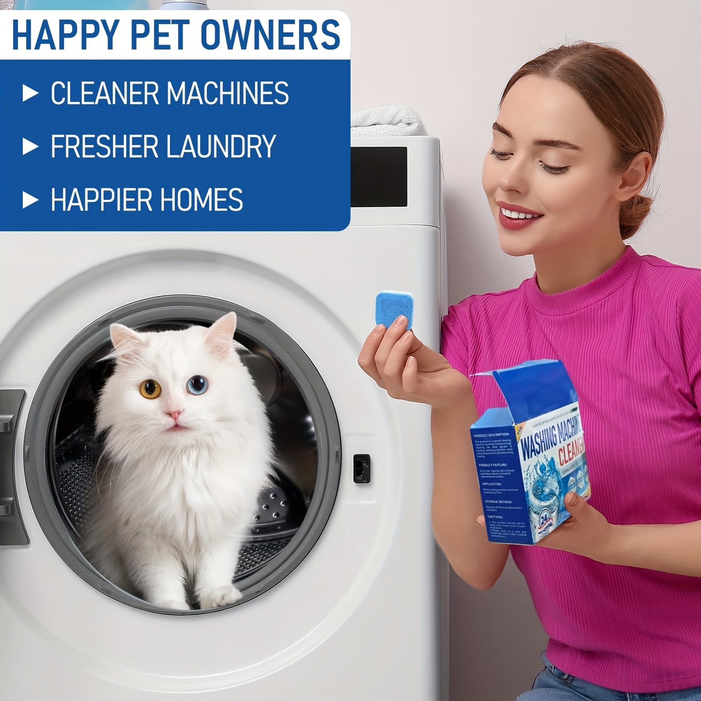 24-Pack Heavy-Duty Washer Cleaning Tablets - Deep Cleaning Solution for Front Load and Top Load Washers, Odor Eliminator and Scale Remover, Compatible with All Washing Machines, Efficient Washer Cleaner Tabs