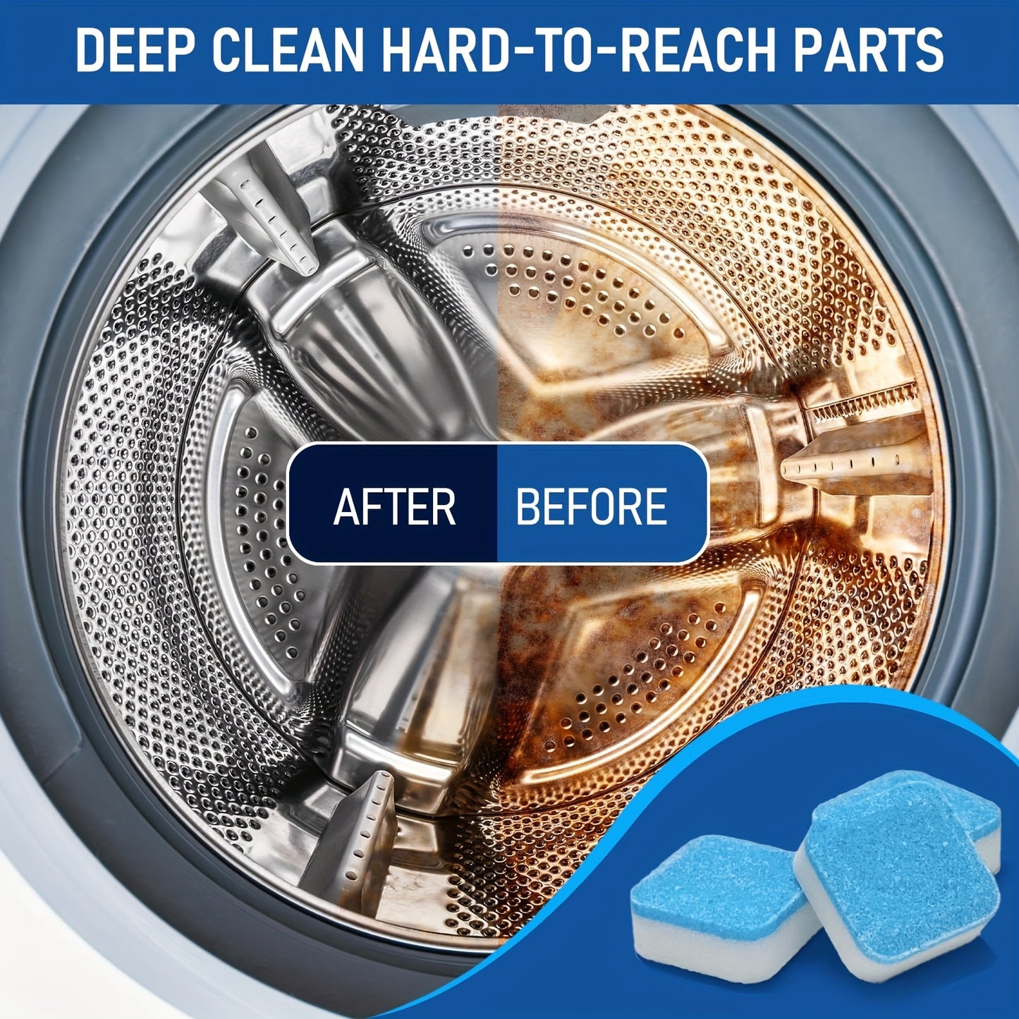 24-Pack Heavy-Duty Washer Cleaning Tablets - Deep Cleaning Solution for Front Load and Top Load Washers, Odor Eliminator and Scale Remover, Compatible with All Washing Machines, Efficient Washer Cleaner Tabs