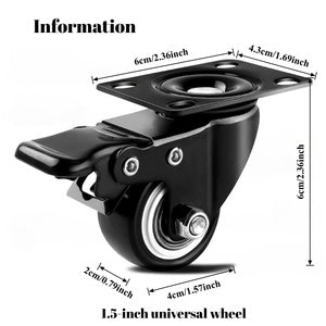 Caster Wheels Set of 4, Heavy Duty Casters with Brake, No Noise Locking Polyurethane (PU) Wheels, Swivel Plate Castors Pack