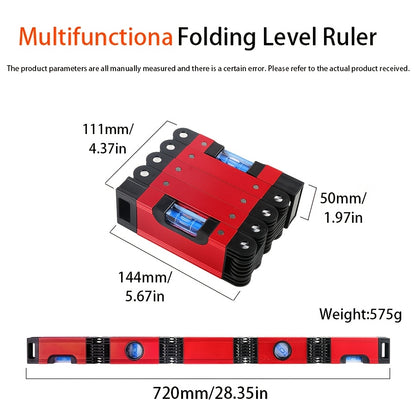 Folding Level, 5 Sections Foldable Measuring Tool for Various Corners Stairs, Accurate Multi-Angle Measurement Magnetic Aluminum Alloy Portable Level (28inch)