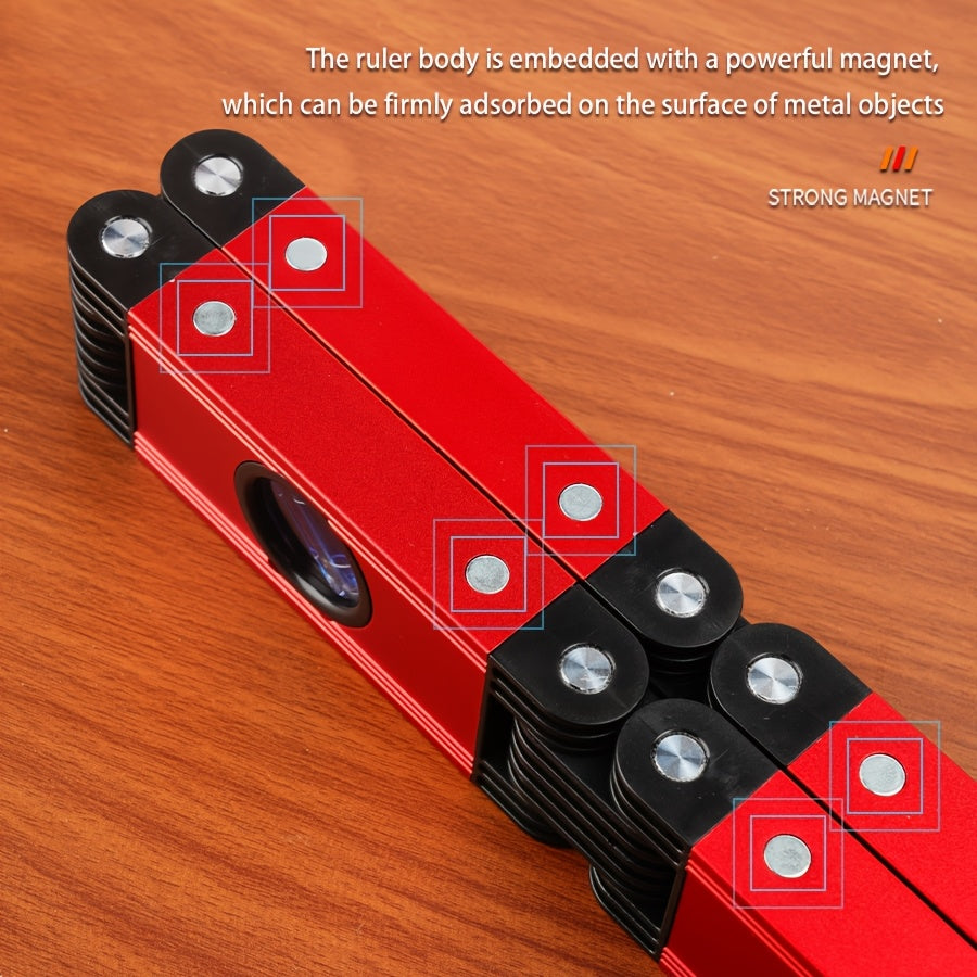 Folding Level, 5 Sections Foldable Measuring Tool for Various Corners Stairs, Accurate Multi-Angle Measurement Magnetic Aluminum Alloy Portable Level (28inch)