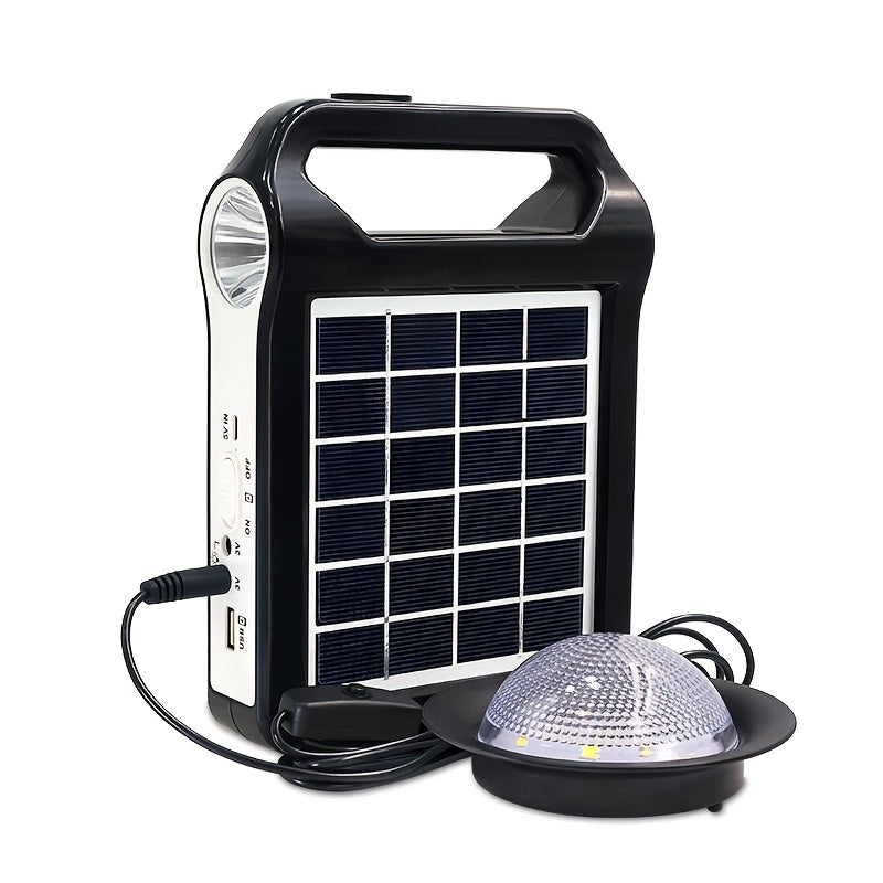 Portable Solar Power Bank Power Station, Mini Solar Lighting System With Replaceable Lithium Battery, USB Output For Charging Cellphone, Built-in Torch Light, Optional UFO LED Bulb For Household Outdoor Camping Power Failure Emergency Supply