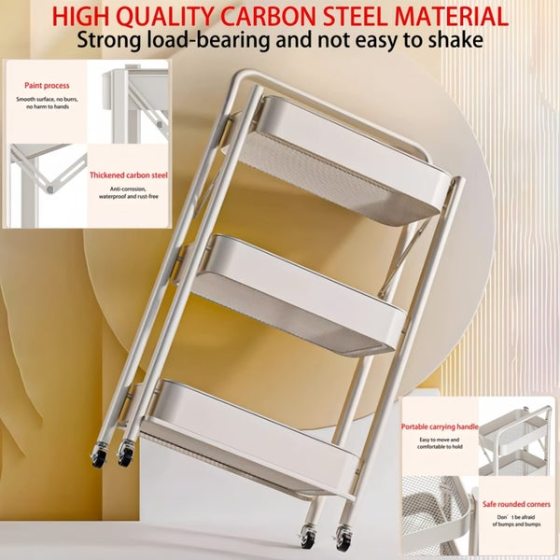 Free Shipping 3 Tier Rolling Cart No Assembly Required Mobile Storage Rack