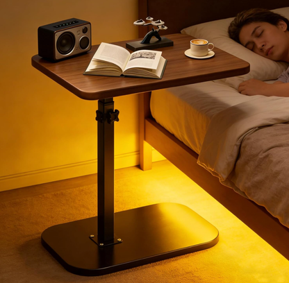 Modern adjustable height side table, 360-degree swivel side table with wooden top and metal base | Suitable for office side tables, mini side tables, side tables, patio side tables (or balcony casual side tables), movable nightstands, and coffee table