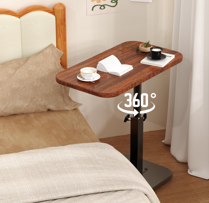 Modern adjustable height side table, 360-degree swivel side table with wooden top and metal base | Suitable for office side tables, mini side tables, side tables, patio side tables (or balcony casual side tables), movable nightstands, and coffee table