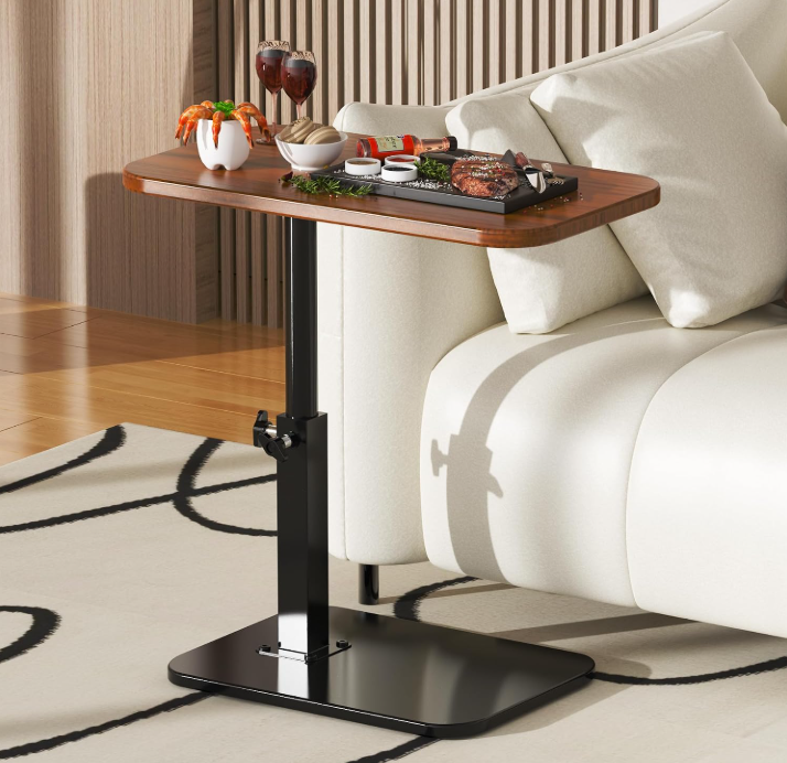 Modern adjustable height side table, 360-degree swivel side table with wooden top and metal base | Suitable for office side tables, mini side tables, side tables, patio side tables (or balcony casual side tables), movable nightstands, and coffee table
