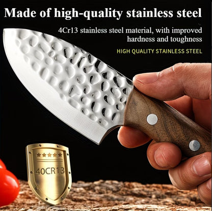 Small wooden handled meat cleaver, Stainless Steel Outdoor Camping Chef's Knife, Ideal for cooking and camping, kitchen knife, fishing gear.