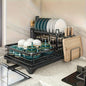 2-Tier Carbon Steel Dish Rack with Drainboard - Large Capacity Rust-Resistant Kitchen Organizer, Includes Utensil Holder & Cutting Board Storage - Black/ White for Home & Commercial Kitchens, Dish Drying Rack, Sleek Design, Sturdy Construction