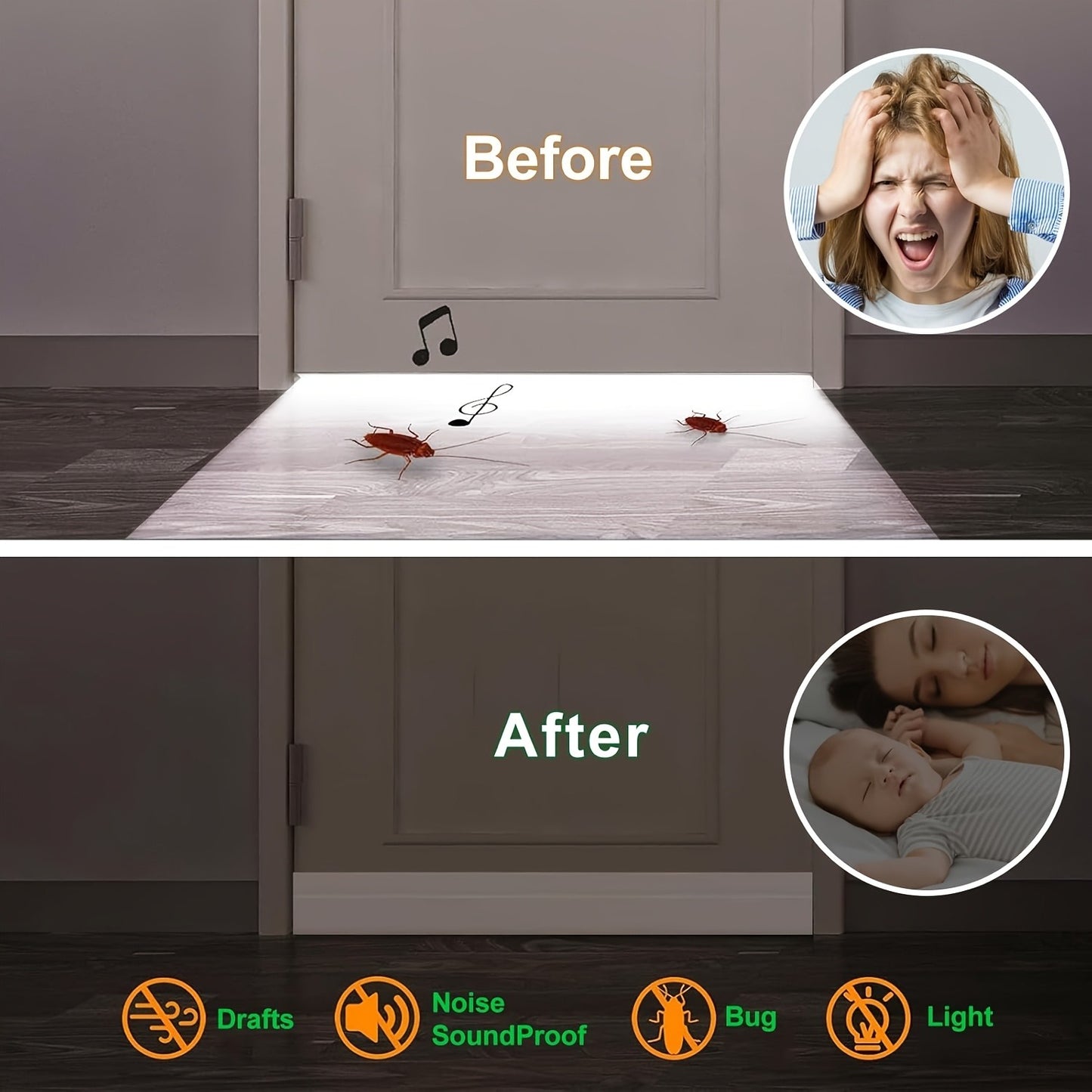 Door Draft Stopper Under Door Seal Strip, 4/8/12Pack Self Adhesive Weather Stripping Gap Sealer Tape, Soundproof White Silicone, for Home Bedroom Front Door
