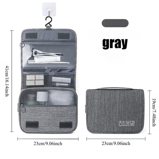 Large Capacity  Travel Bag with Hanging Hook for Waterproof Travel Cosmetic Bag Bathroom Storage Bag for Brushes Set,Full-Sized Shampoo,Toiletries,Accessories-Grey