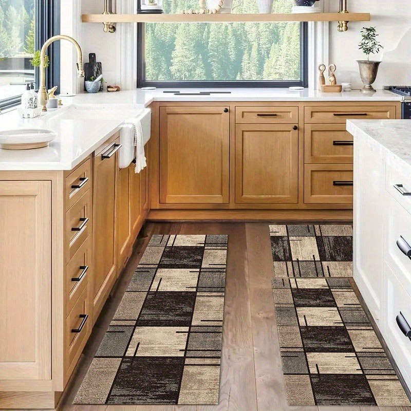 Rug Hallway Runner Rug Washable Kitchen Runner Rugs with Rubber Backing Brown Plaid Vintage Rug for Entryway Indoor, Kitchen, Laundry, Bedroom