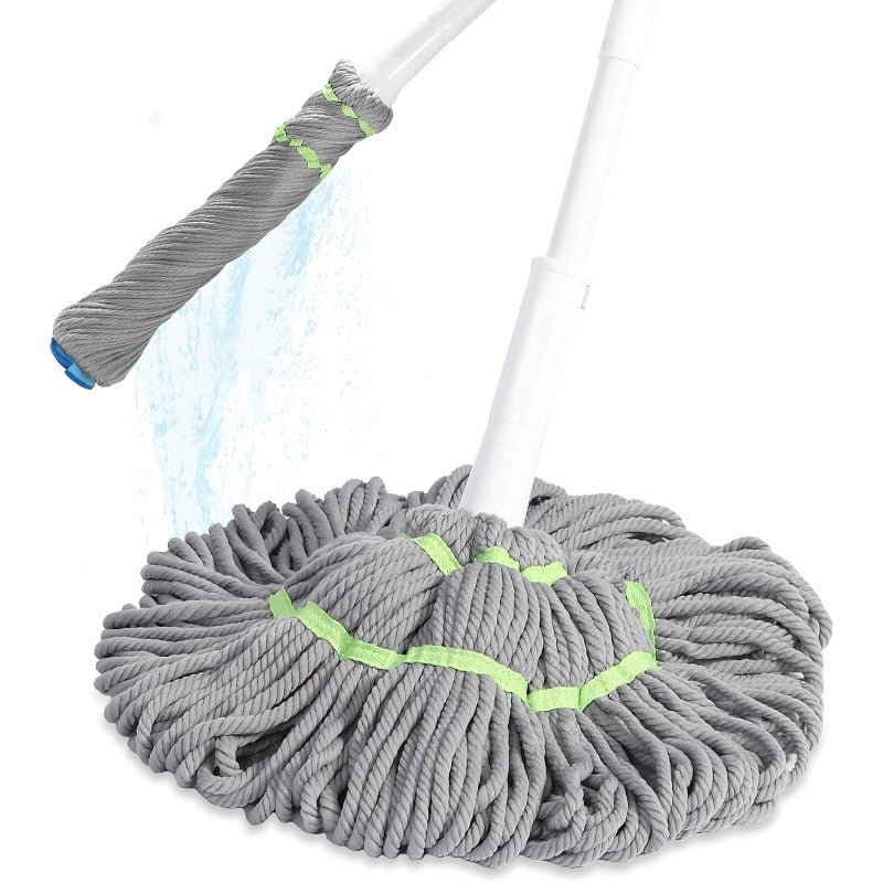 Self Wringing Mop for Floor Cleaning, Long Handled Twist Mop with Scouring Pad for Kitchen Hardwood Vinyl Tile Laminate Home Office