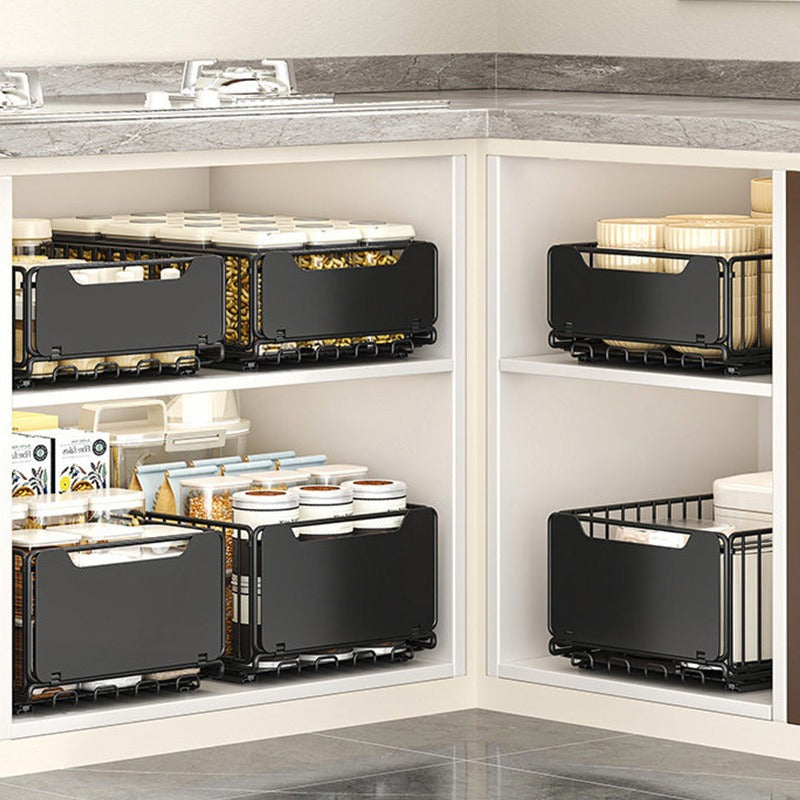 Foldable Expandable Pull-Out Basket - No Drilling Kitchen Under Sink Storage Rack, Pot and Pan Cabinet Organizer, Layered Drawer Shelf for Efficient Space Saving