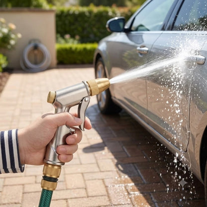 Hose Nozzle Adjustable Spray Gun, Metal Watering Nozzle with Brass Connector, Multi Function Garden Hose Sprayer for Lawn Watering, Car Washing, Patio Cleaning and Outdoor Us