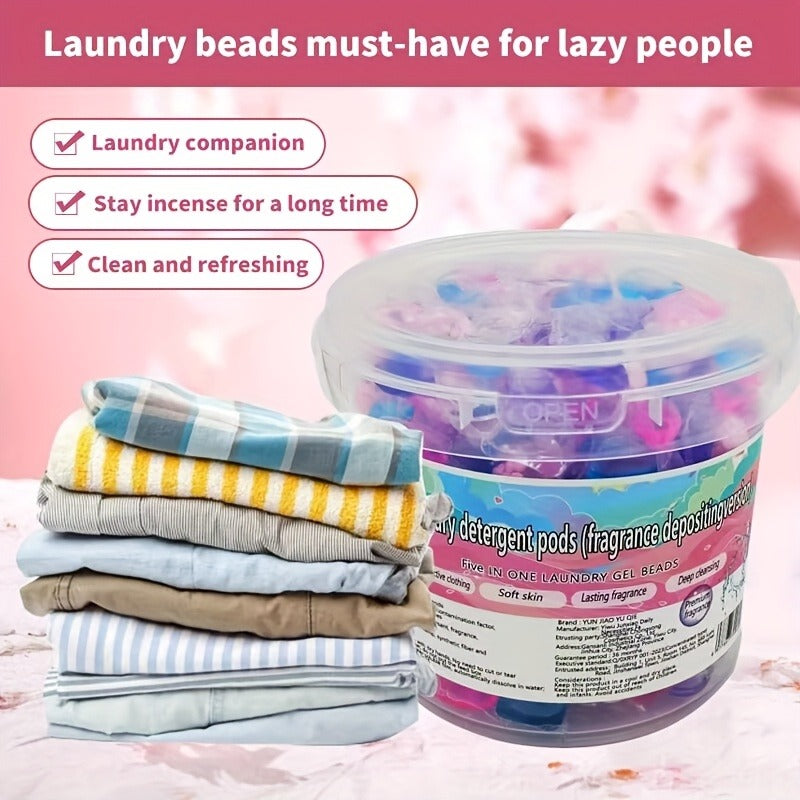5-in-1 Laundry Powder Pods, Powerful Stain Remover, Long-Lasting Fragrance, Color Care, Concentrated Laundry Liquid, Fabric Softener Beads, Compatible with Washing Machines, Multi-Functional Detergent for Busy Families