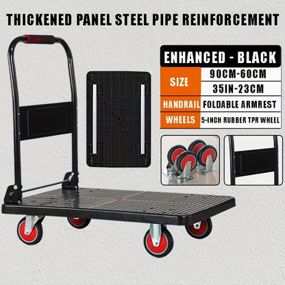 Heavy Duty Foldable Push Cart Dolly. Capacity | Upgraded Collapsible Hand Truck Folding Platform with Swivel Wheels | Flat Bed Moving Wagon | Space Saving Push Handle(35'' L x 22.5'' W)