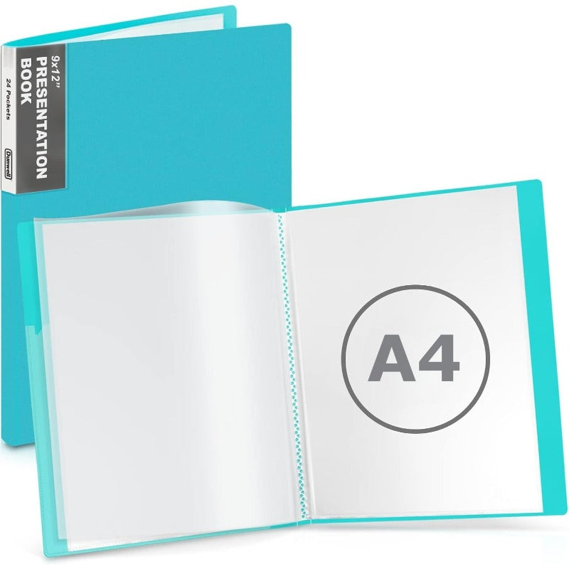 Presentation Binder with Clear Plastic Sleeves (Aqua), Folder for Artwork, 60 Pockets Display Pages of A4 Size Documents, Kids Art, Keepsakes, Acid-Free Poly Portfolio Binder