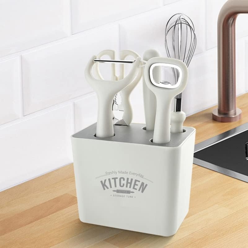 Multi Functional Kitchen Small Tool Set, 6-piece Set with Storage Stand, Fruit Food Tool Combination Set(Includes scissors, paring knife, bottle opener, grater, blender, storage base)