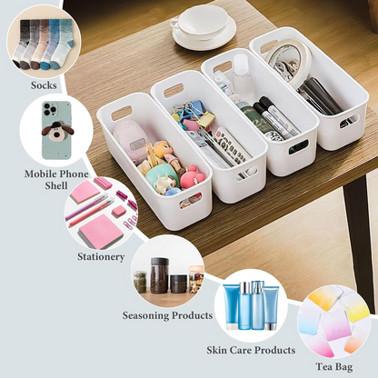 Storage Basket 10PCS Plastic Organizer Bins With Handles, 8.9"×3.7"×2.8" Stackable Storage Boxes For Kitchen, Fridge, Bathroom, Cabinet, Closet & Home Organization