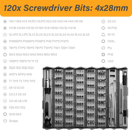 126-in-1 Precision Screwdriver Set, Professional Magnetic Mini Repair Tool Kit for Phone, Computer, Watch, Laptop,  Ring Doorbell, Eyeglass, Electronic, [Bearing Steel] Screw Driver