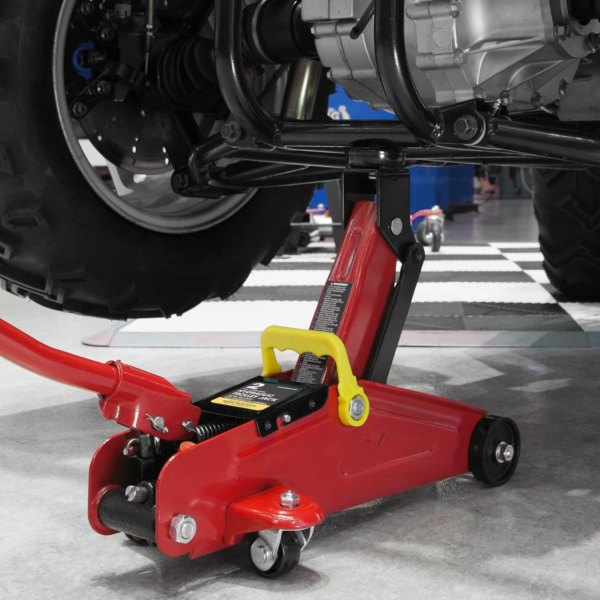 Hydraulic Trolley Service Lift Jack/Portable Floor Jack with Special Slow Release and Blow Mold Carrying Storage Case : 2 Ton (4, 000 lb) Capacity, Red.