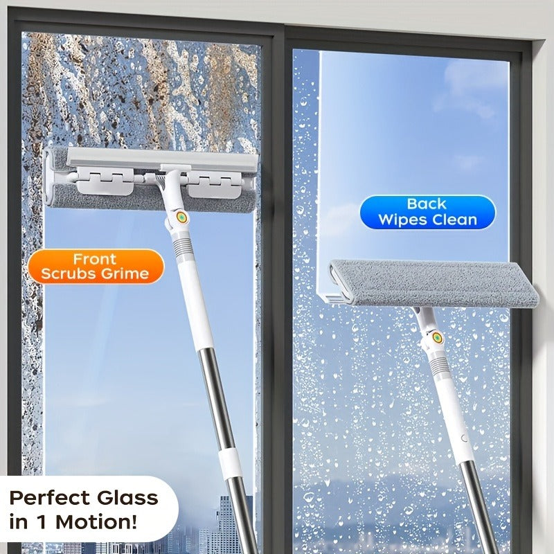 Window Squeegee Long Handle Window Cleaning Tool, 2/3 Section Extendable Pole Glass Cleaner with Microfiber Cloth Head, Adjustable Squeegee for Windows, Shower, Glass Doors, Home Cleaning