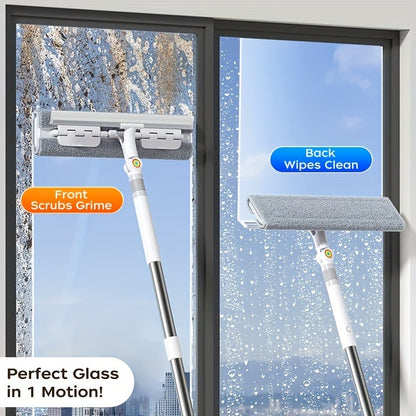 Window Squeegee Long Handle Window Cleaning Tool, 2/3 Section Extendable Pole Glass Cleaner with Microfiber Cloth Head, Adjustable Squeegee for Windows, Shower, Glass Doors, Home Cleaning