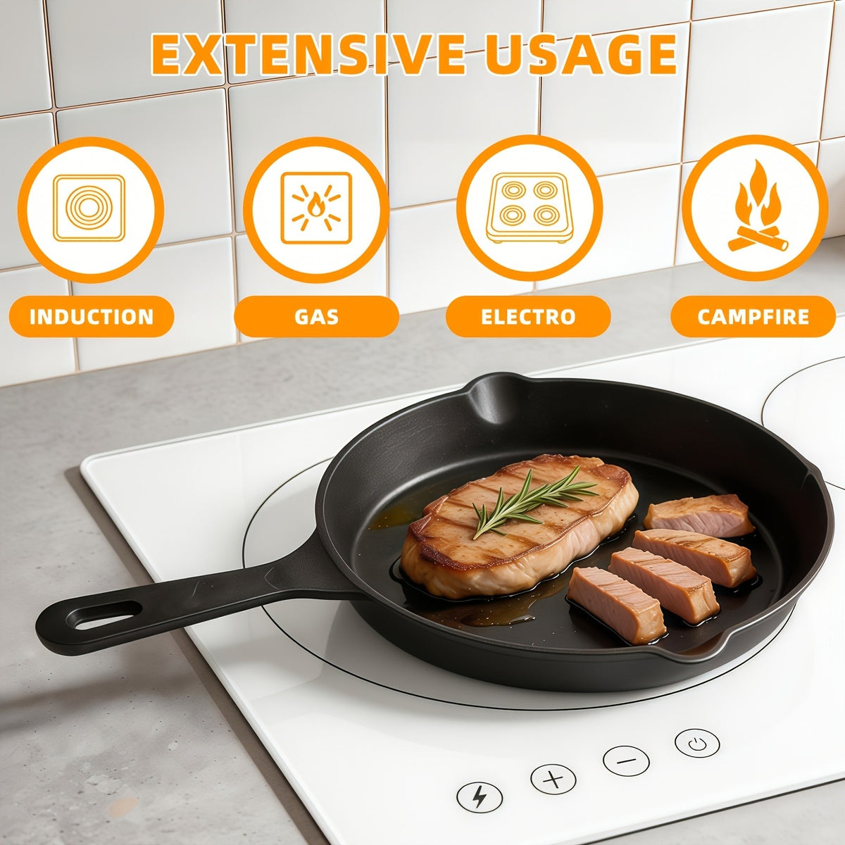 Premium Cast Iron Skillet Set - Non-Stick Frying Pans with Draining Spout, Perfect for Holiday Cooking, RV Use, and Campfire Dining