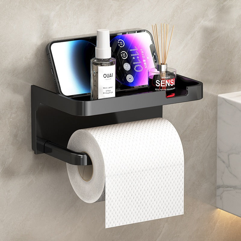 Toilet Paper Holder with Phone Shelf, Self-Adhesive or Screw-in Toilet Tissue Roll Holder Wall Mount, Rustproof & Multifunctional Bathroom Toilet Paper Holder Storage Dispenser