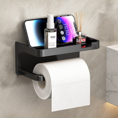 Toilet Paper Holder with Phone Shelf, Self-Adhesive or Screw-in Toilet Tissue Roll Holder Wall Mount, Rustproof & Multifunctional Bathroom Toilet Paper Holder Storage Dispenser