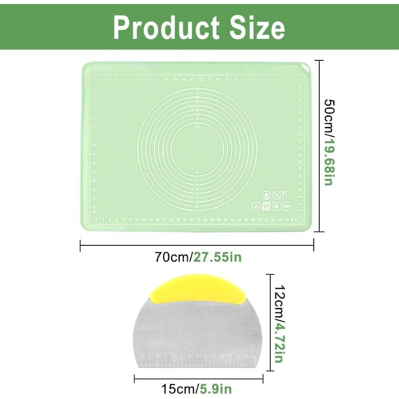 Silicone Baking Mat, 28" x 20", Extra Thick Non Slip Pastry Mat with Measurements, Food Grade Dough Rolling Mat with Raised Edge and Scraper for Bread Pizza