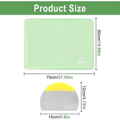Silicone Baking Mat, 28" x 20", Extra Thick Non Slip Pastry Mat with Measurements, Food Grade Dough Rolling Mat with Raised Edge and Scraper for Bread Pizza