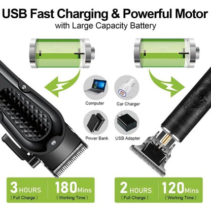 Cordless Hair Clippers for Men, Beard Trimmer & Hair Cutting Kit | 8 Guide Combs, Adjustable Blade, Self Haircut Set, 180/120-Min Runtime, USB Charging, Low Noise, Home Use, Gift for Men